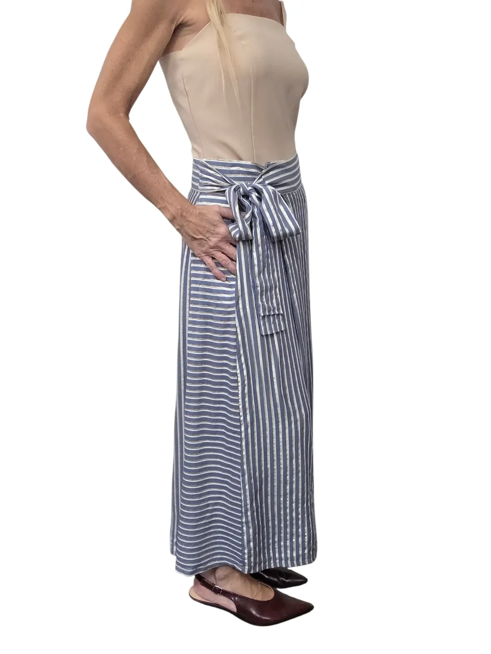 Eva Franco Striped Wide Leg Crop Pants Gold Lurex Tie Waist 6 - Picture 5 of 12